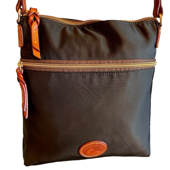 Dooney & Bourke Nylon Crossbody Purse Black with Tan Leather Trim Accents - Picture 2 of 15